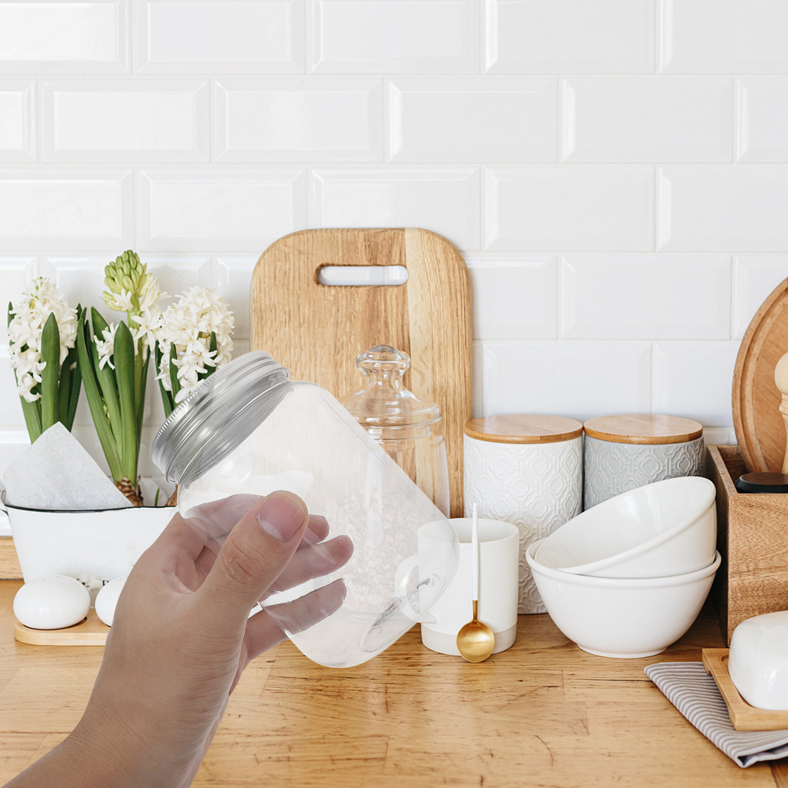 Food Storage Jars With Lids - Set di 4 Barattoli in Plastica