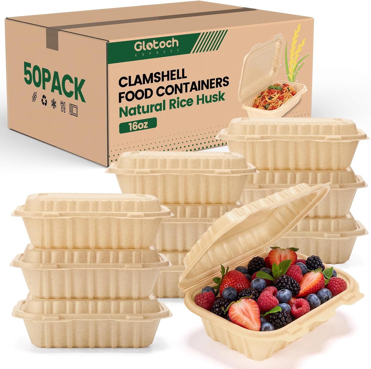 Food Storage Safety - Confezione da 50 Contenitori Clamshell da