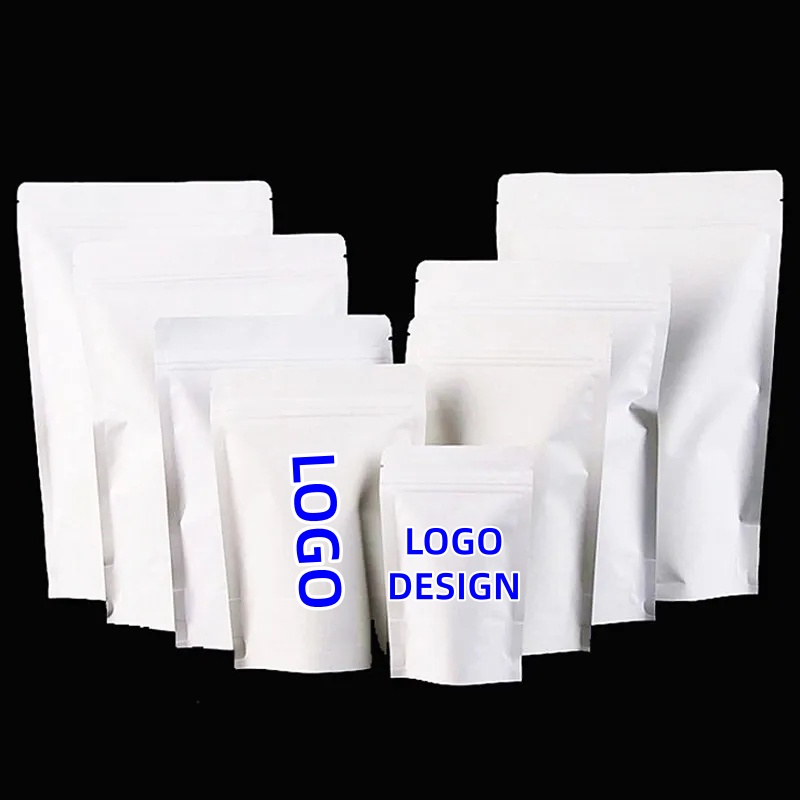 Food Storage Bags Zip Lock Pouch - 100 Pezzi Sacchetti di Carta Bianchi