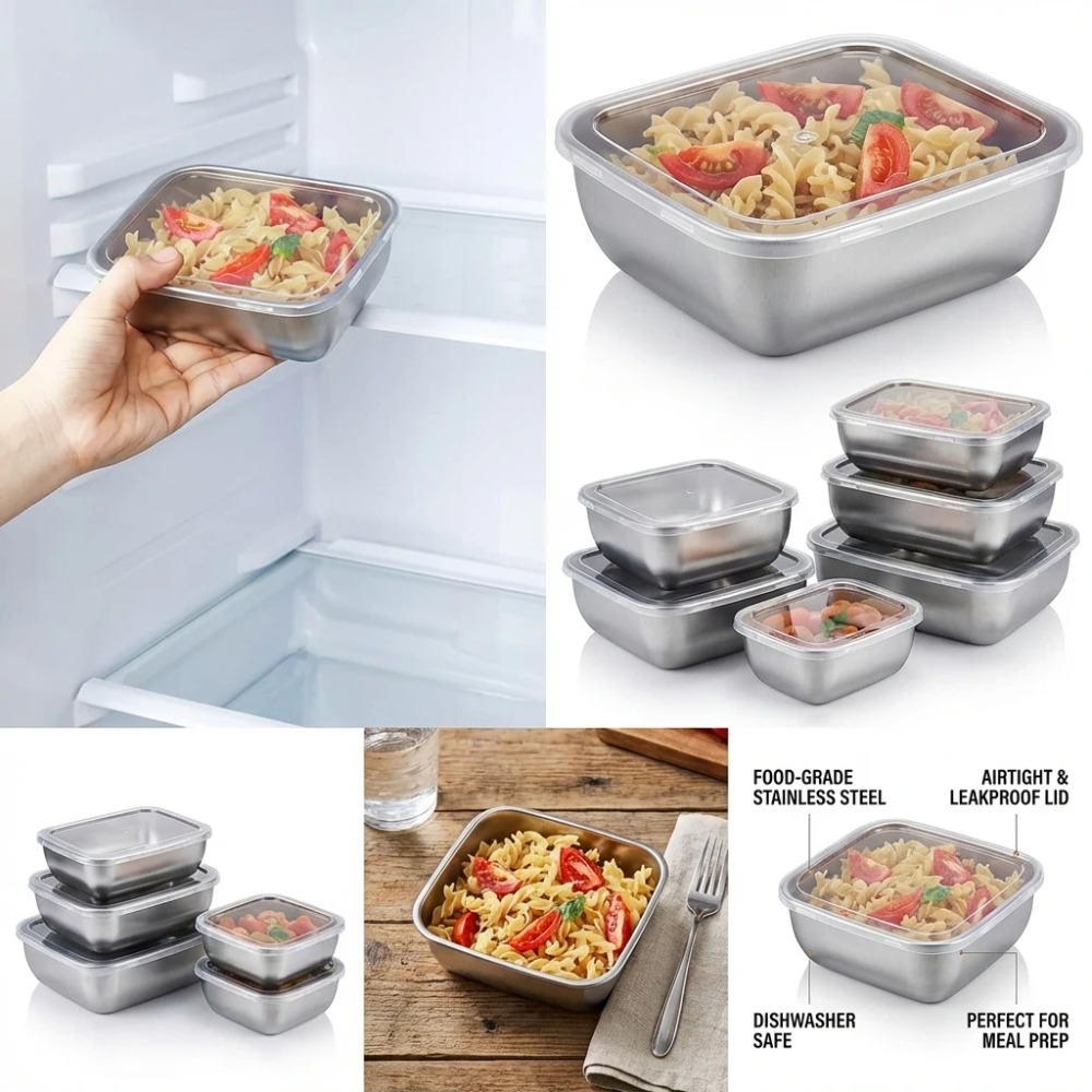 Set di 6 Contenitori per Alime - Food Storage In Stainless Steel recensione e prezzo